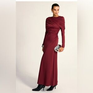 Commense Long Sleeve Burgundy Dress